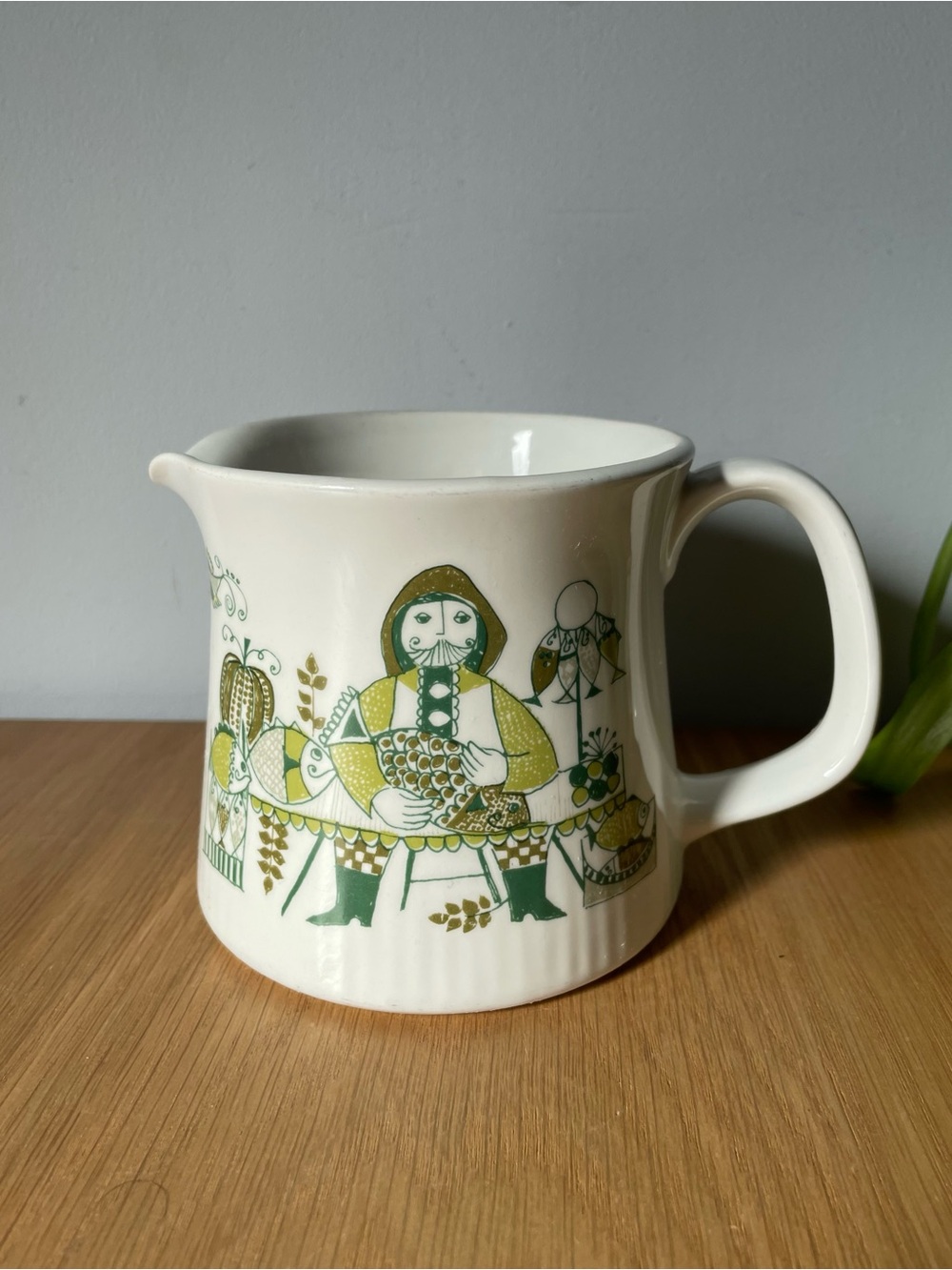 Vintage Figgjo Flint Market Milk Jug Creamer Turi Design Norway Green 1960s MCM